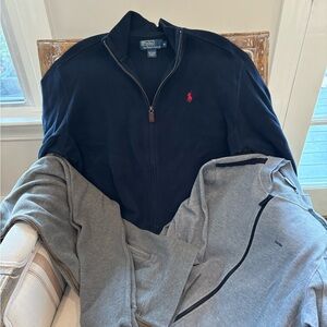 3 sweaters Polo by Ralph Lauren Navy Quarter-Zip gray Calvin Klein gray polo